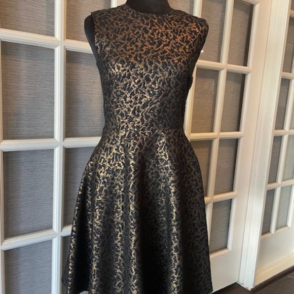 Elaine Turner Metallic Black Gold Cheetah Print Dress Sz Small and Large NWOT